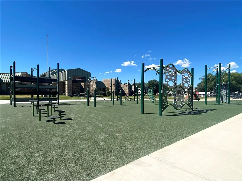 Large playground fitness area at Delta Middle School in IN.